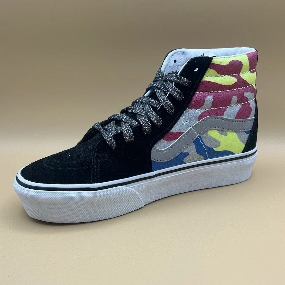 Vans Sk8-Hi Black Camo Glitter High‎ Top Shoes - Women's Size 7 Used